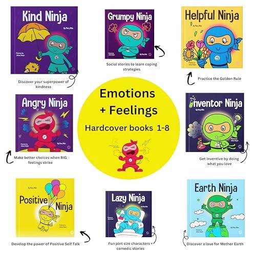 Ninja Life Hacks Emotions and Feelings 8 Hardcover Book Bundle (Books 1-8: Angry, Inventor, Positive, Lazy, Helpful, Earth, Grumpy, Kind) Cover
