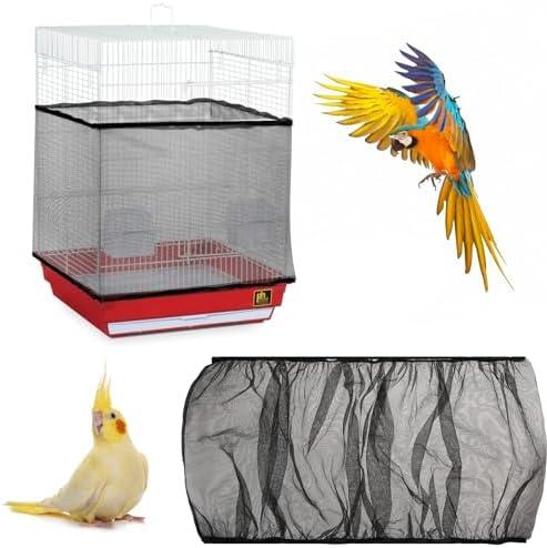 Adjustable Bird Cage Seed Catcher Bird Cage Net Cover Seed Catcher Elastic Band Mesh Cage Cover Black Bird Cage Net Cover for Parrot Cages Cover
