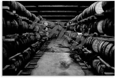 ERFGJLJ Old Distillery Whiskey Barrel Posters Vintage Black And White Posters (1) Canvas Painting Posters And Prints Wall Art for Living Room Bedroom Decor 12x08inch(30x20cm) Cover