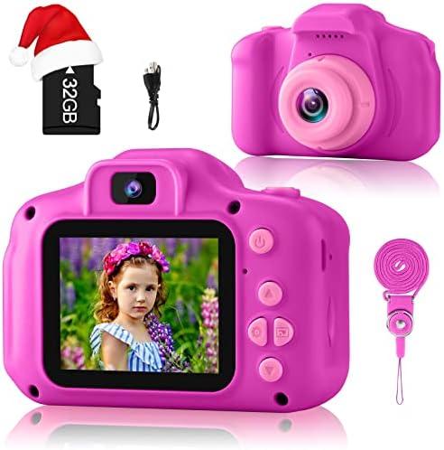 GKTZ Camera for Kids, Upgrade Selfie Camera Children Digital Video Toddler Toy Camera Birthday Gift for 3 4 5 6 7 8 Year Old Girls with 32GB Card - Rose Cover