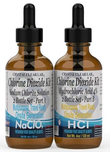 Crystal Clear Chlorine Dioxide Kit | Hydrochloric Acid 4-5% (HCl) : Sodium Solution (8oz) Liquid Set Cover