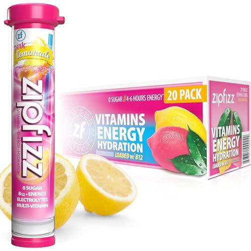 Zipfizz Daily Energy Drink Powder, Pink Lemonade, 20 Pack | 3-in-1 Sustained Energy, Rapid Hydration, and Essential Vitamins | Sugar-Free | Electrolyte Powder | Contains Vitamin B-12 & Antioxidants Cover