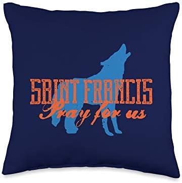 St Francis and the Wolf Assisi Pray for Us Catholic Saints Throw Pillow Cover