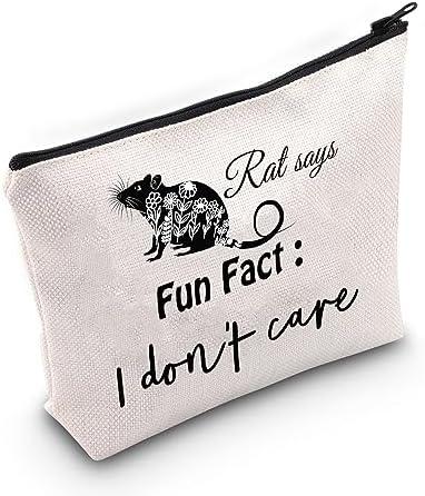 JNIAP Funny Rat Themed Cosmetic Bag Rat Lovers Gift Fun Fact I Don't Care Makeup Pouch Mouse Lover Rat Owner Travel Zipper Pouch Cover