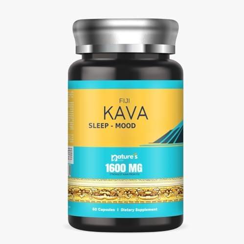 Nature's Vibe Kava Kava Capsules | 30% Kavalactone,1600mg, Kava Root Extract per Serving - Fiji Kava Capsules for Mood and Sleep Support - 60 Kava Kava Capsules Cover