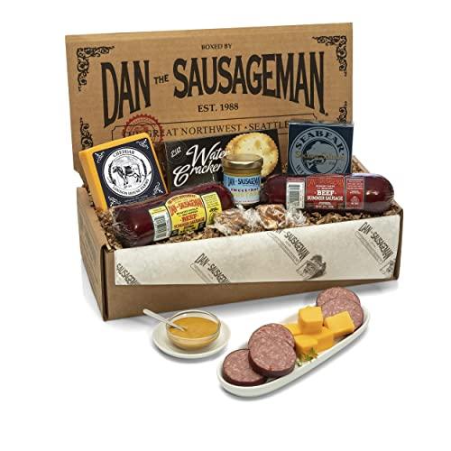 Dan the Sausageman's Gourmet Silver Star Gift Basket with Seabear Salmon, Smoked Summer Sausages Sweet Hot Mustard, Crackers, Charcuterie Host Party Gift Cover