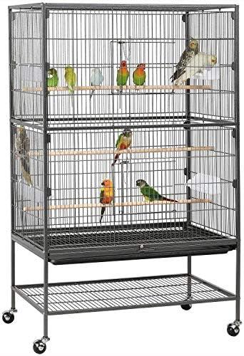 Yaheetech 52-inch Wrought Steel Standing Large Flight King Bird Cage for Cockatiels African Grey Quaker Amazon Sun Parakeets Green Cheek Conures Pigeons Parrot Bird Cage Birdcage with Stand Cover