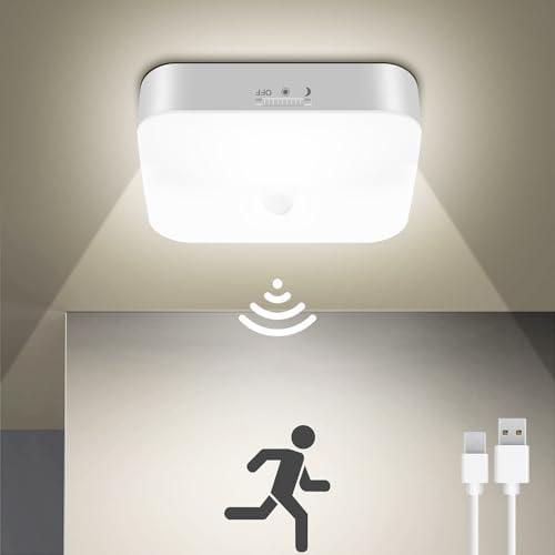 Rechargeable Motion Sensor Closet Light, Rechargeable Battery Operated Ceiling Light Wireless, 500LM Wireless Motion Activated Light for Shower Stairs Hallway Pantry Porch Garage, 5000K Cover