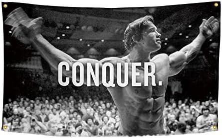 Conquer Flag for Arnold Schwarzenegger 3×5 Feet Funny Poster Banner Wall Outdoor Hanging Flag with 4 Brass Grommets for College Dorm Room Decor Cover