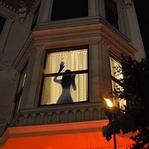 Halloween Spooky Window Clings Removable Horrible Ghost Window Stickers Creepy Car Glass Posters with Bloody Handprint Scary Silhouette for Windows Glass Walls Party Decoration Cover
