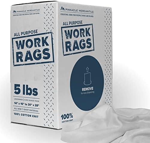 Pinnacle Mercantile 5lb Box Rags 100% Cotton T-Shirt Knit Bulk Pack Size Variety All New Material Unhemmed Multipurpose Cleaning Cloths Automotive Detailing, Shops, Janitorial, Home Packaged in USA Cover