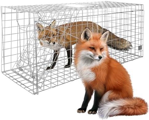 Large Live Cage Animal Trap for Fox,42.5" X15 X17 Extra Large Animal Trap, Live Animal Traps cage for Raccoons Heavy Duty,Fox Traps for Trapping,Coyotes,Humane Catch and Release Cover