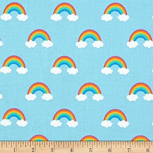 Robert Kaufman Kaufman Happy Little Unicorns Rainbows Blue Fabric By The Yard Cover