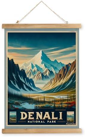 XIAOAIKA Vintage Denali National Park Travel Poster with Wooden Scroll Frame – Living Room, Bedroom, Home, Office Retro Art Print For Wall Decor 16 x 23 Inches Cover