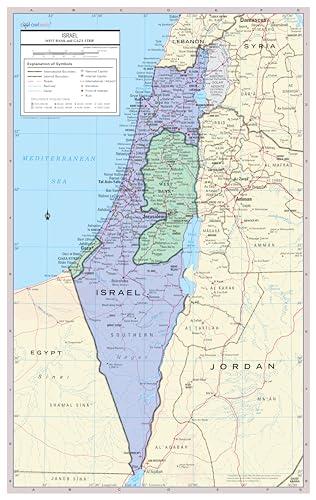 Israel with West Bank and Gaza Strip disputed territories - Detailed Political Wall Map Poster Large Print Rolled 24W"x38"H - paper Cover