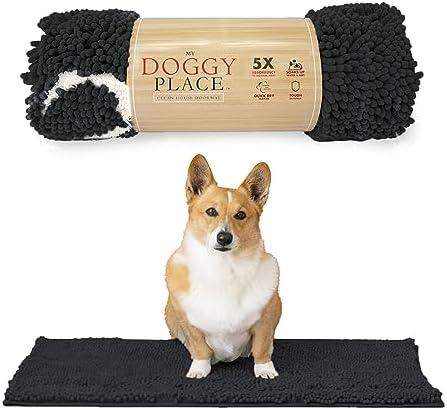 My Doggy Place Microfiber Dog Mat for Muddy Paws, 31" x 20" Charcoal with Paw Print - Absorbent and Quick-Drying Dog Paw Cleaning Mat, Washer and Dryer Safe - Non-Slip Rubber Backed Pet Mat, Medium Cover