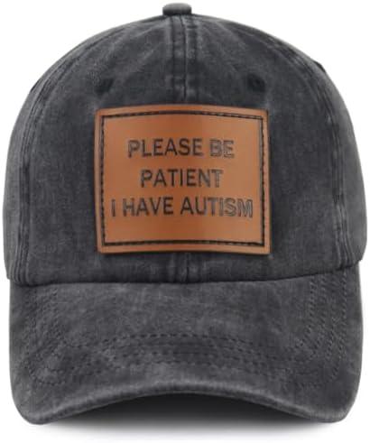 KKMKSHHG Please Be Patient I Have Autism Hat for Women Men, Adjustable Cotton Leather Patch Autism Awareness Baseball Cap Cover