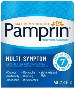 Pamprin Multi-Symptom Formula, with Acetaminophen, Menstrual Period Symptoms Relief including Cramps, Pain, and Bloating, 40 Caplets Cover