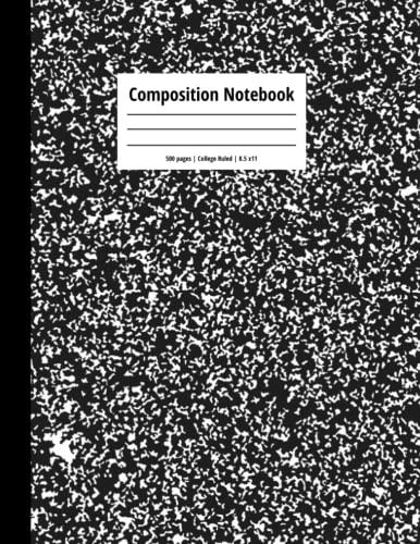 Giant Black Composition Notebook with 500 pages college ruled paper. 8.5 x 11 inches for school, university, work, and daily life. Cover
