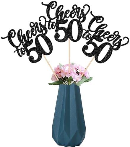 12 Pack Cheers to 50 Centerpiece Sticks Assembled Glitter Number 50 Fifty 50th Birthday Table Centerpiece Sticks for Cheers to 50 Years Old 50th Birthday Theme Party Supplies Black Cover
