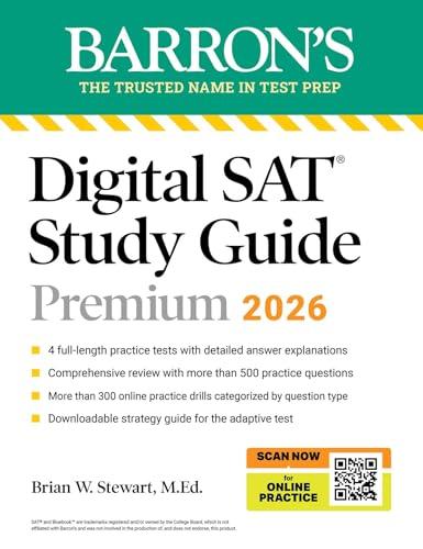 Digital SAT Study Guide Premium, 2026: 3 Practice Tests + Comprehensive Review + Online Practice (Barron's SAT Prep) Cover