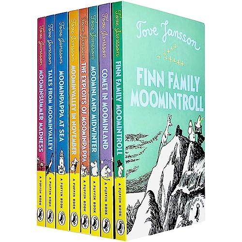 Tove Jansson Moomin Collection 8 Books Set (The Exploits of Moominpappa,Tales from Moominvalley,Moominvalley in November,Moominsummer Madness,Moominland Midwinter,Finn Family Moomintroll & More) Cover