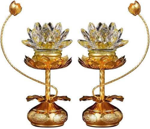 1 Pair - Colorful LED Crystal Lotus Buddhist Lamp, Gradient Buddha Light for Worship, Prayer and Display-Friendly Material for Buddha Occasions, Buddhist Supplies - 8 inch Cover