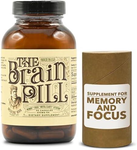 The Brain Pill 90 Capsules – Organic Brain Booster Supplement - Memory Pills for Brain w/ Ginkgo Biloba Capsules, Lion’s Mane & Sage - Brain Booster Supplement for Focus, Memory, Clarity, Energy Cover